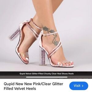 Pink heels,romantic,Barbiecore,feminine,festive,crushed velvet glitter heels.